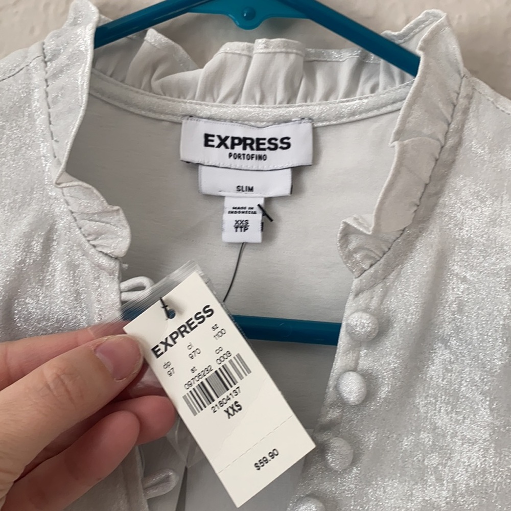 Express Silver Button Down Long Sleeve Blouse Siz… - image 2